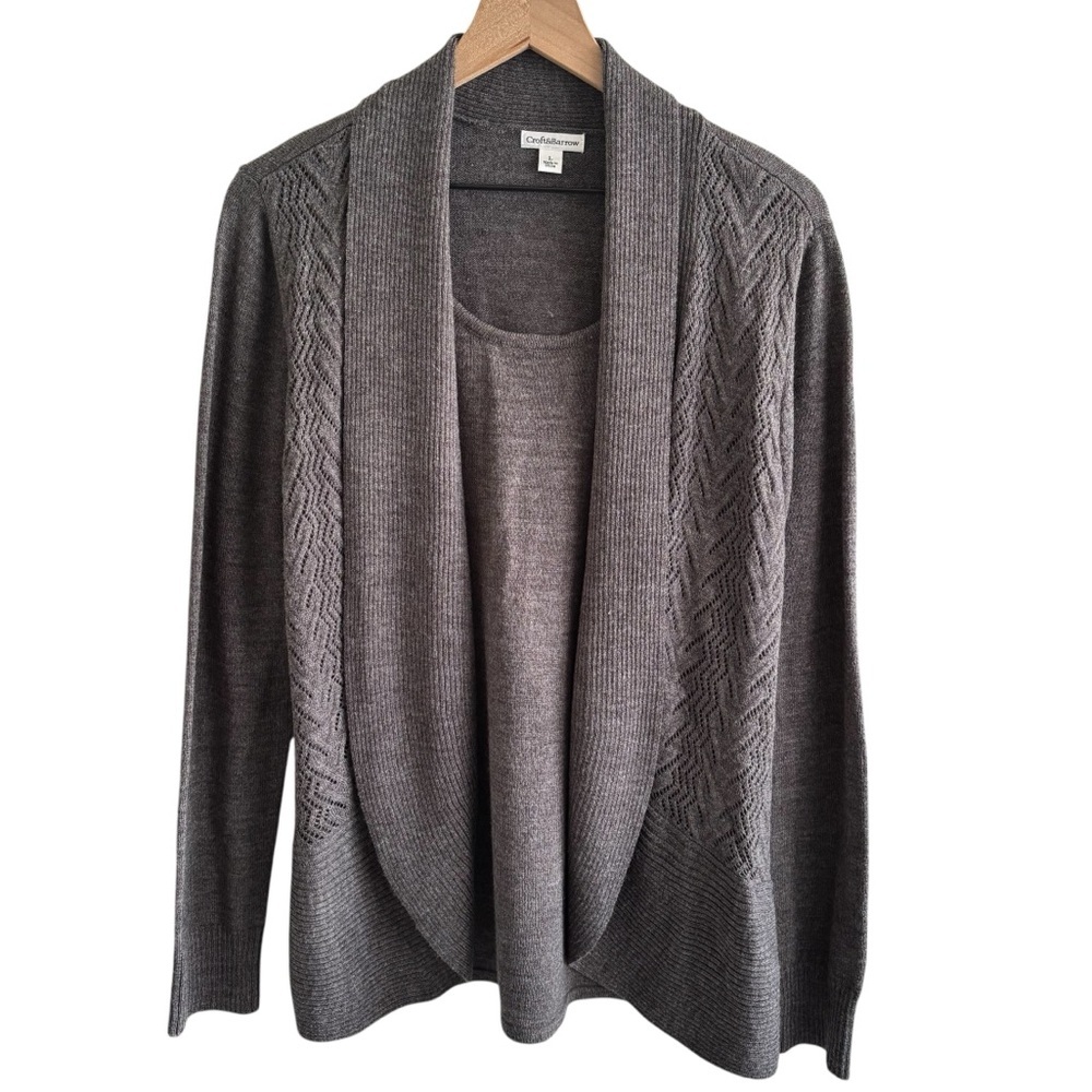 Croft & Barrow Cardigan & Tank Sweater Set Size Large Long Sleeve Casual Office